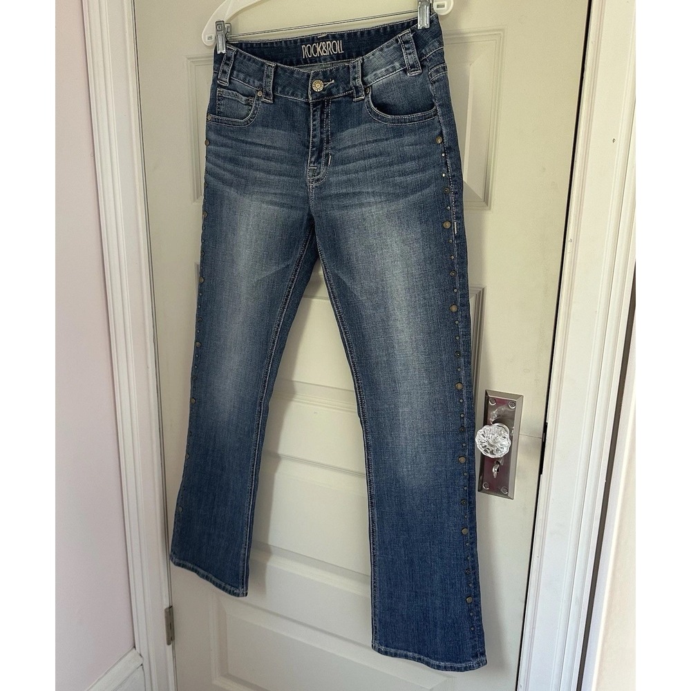 Rock and Roll Cowgirl Women's Boyfriend Embroidered Studded Jean Stretch 27 X 32